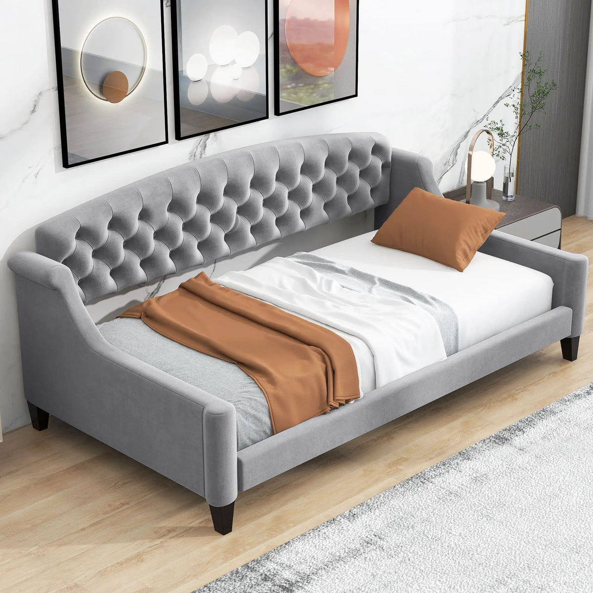 Tufted Button Daybed | Modern Design | Reinforced Slats | Solid Legs
