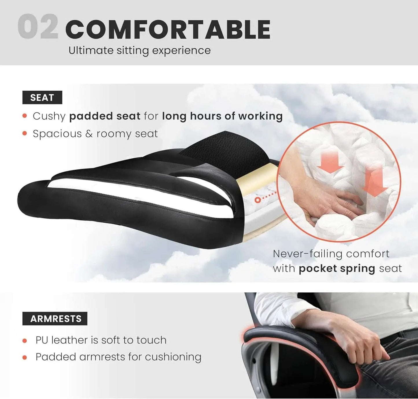 Ergonomic Black Leather Office Chair With Lumbar Support from PriceLows™