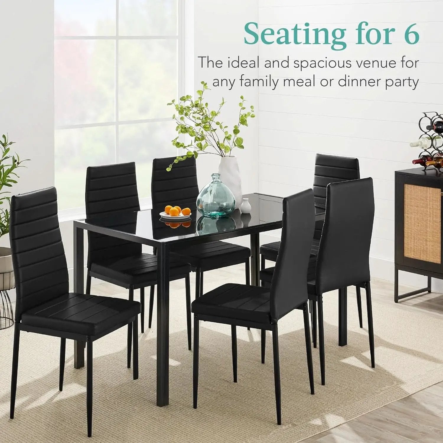 Tempered Glass Ultra Lux Countertop Dining Table Set Black 51 Inch from PriceLows™