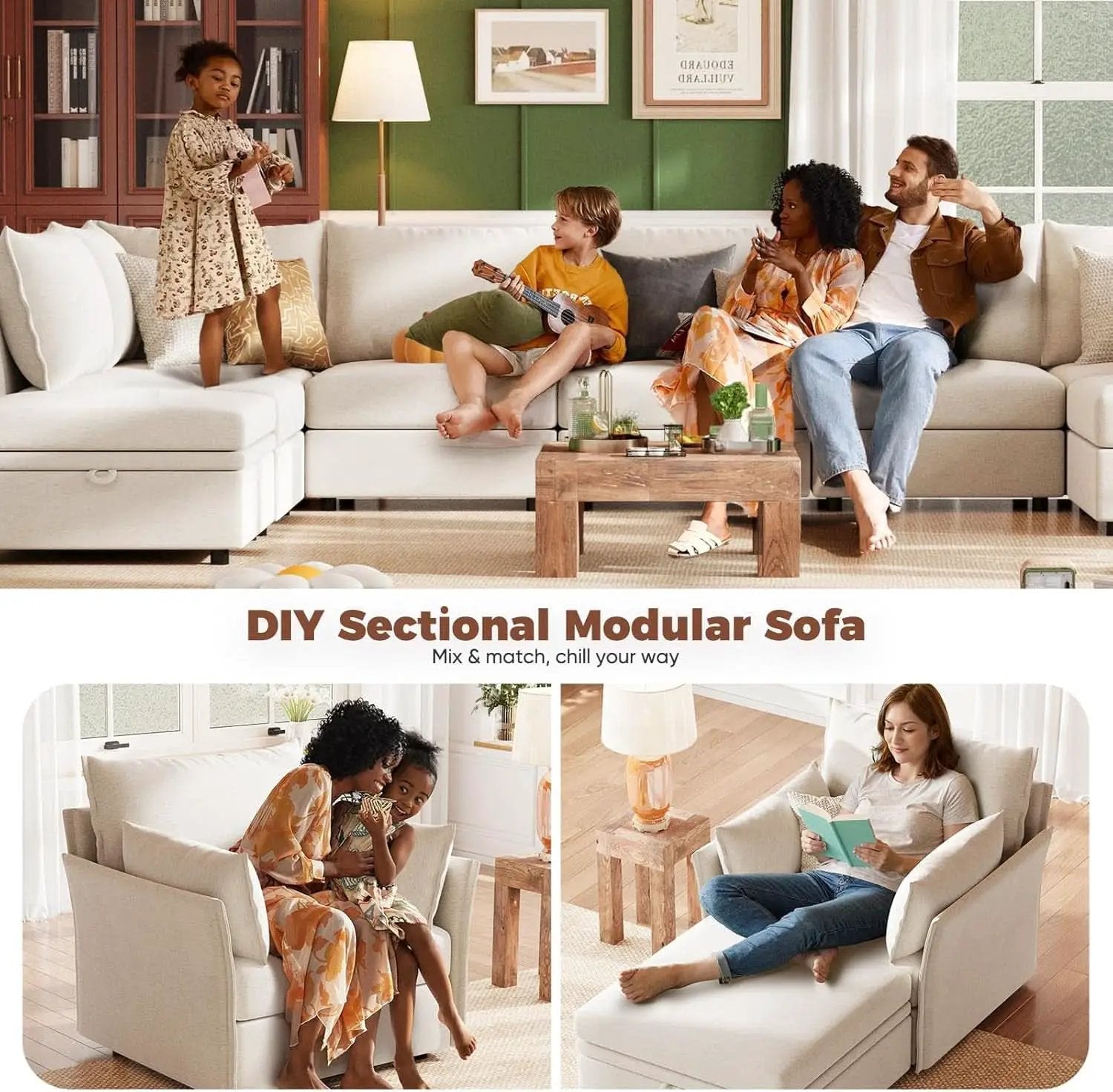 White Upholstered Accent Chair With Removable Backrest from PriceLows™