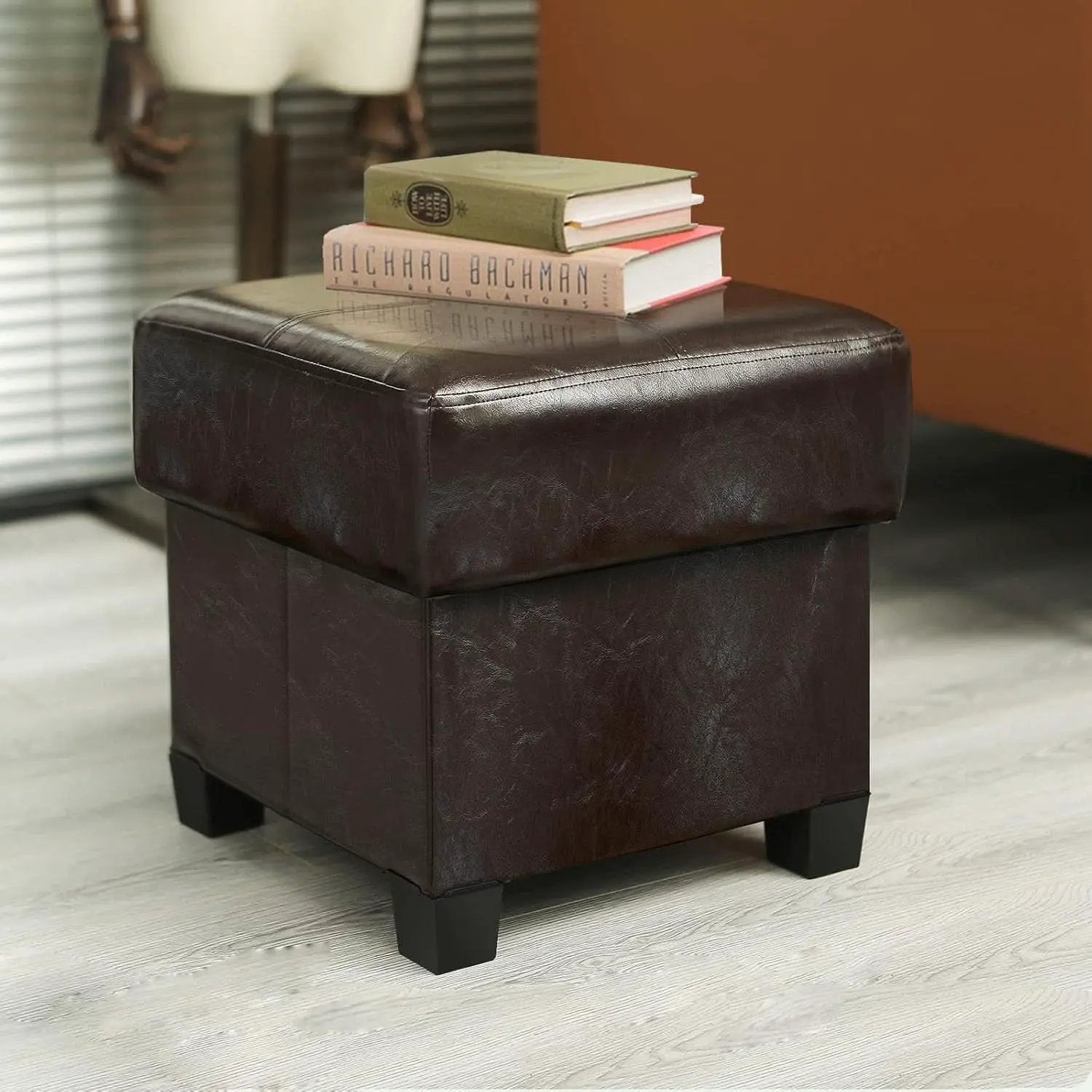 Brown PU Leather Storage Ottoman Featuring CushionedTop from PriceLows™