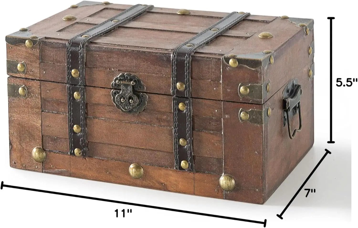 Wooden Treasure Chest 11x7x5.5 Hinged Lid Keepsakes from PriceLows™