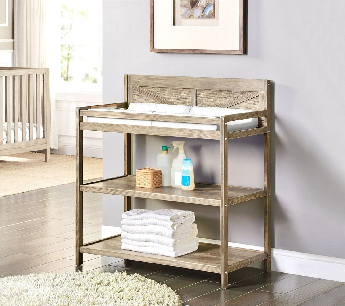 Barnside Changing Table | Vintage Style | 4 Side Rails | Two Storage Shelves