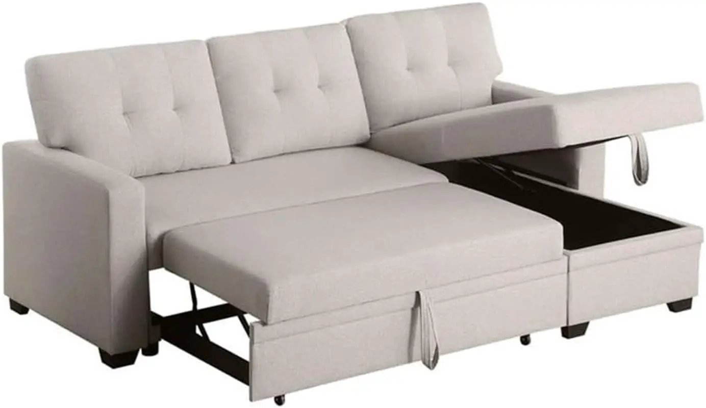 Beige L Shaped Convertible Sleeper Sectional Couch from PriceLows™