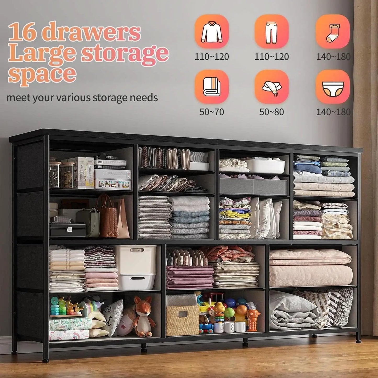 60 Inch TV Stand Dresser With Charging Station 16 Drawers from PriceLows™