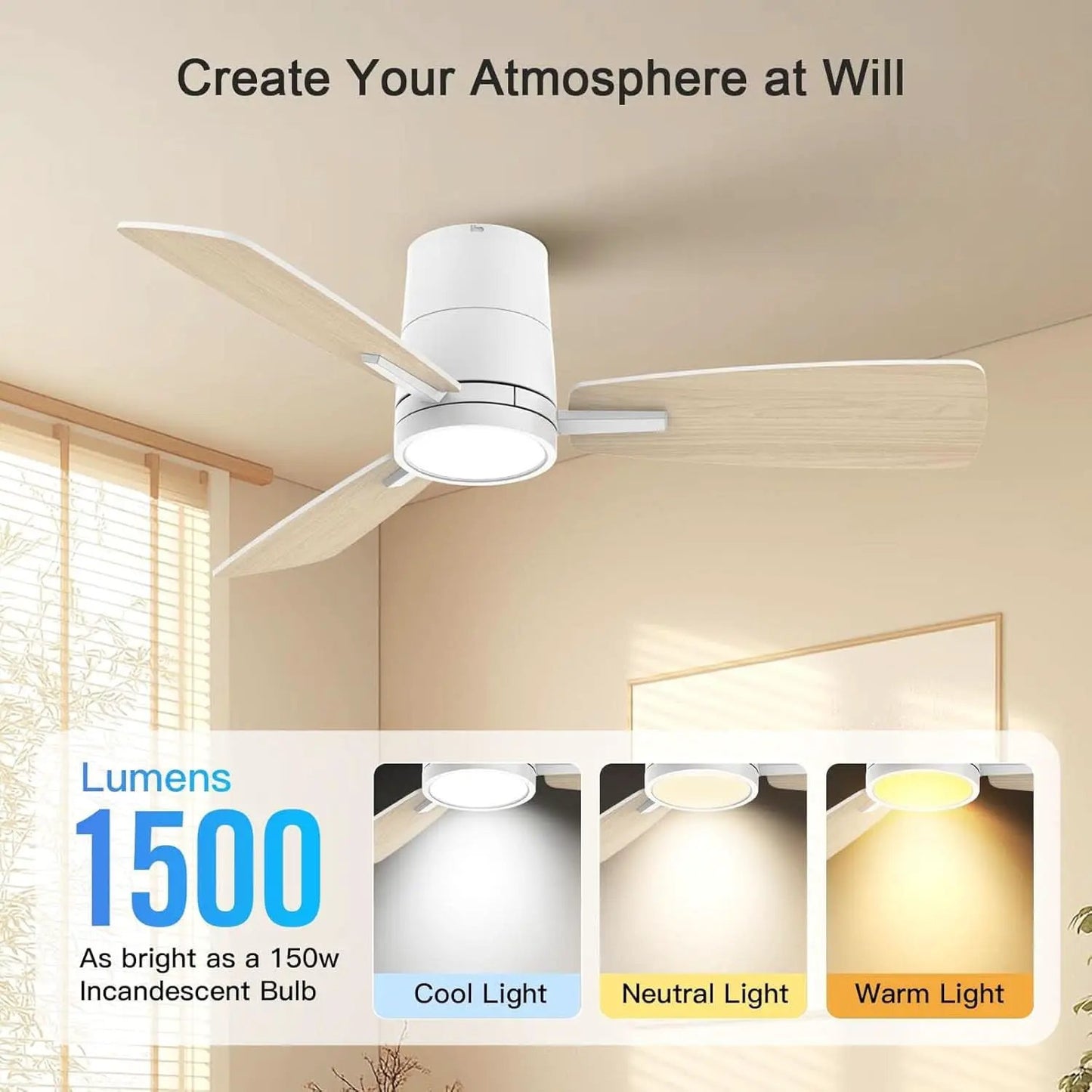 White 42 Inch Ceiling Fan With Lights Quiet DC Motor from PriceLows™