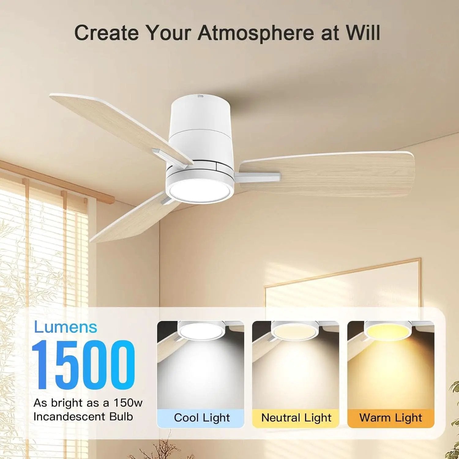White 42 Inch Ceiling Fan With Lights Quiet DC Motor from PriceLows™