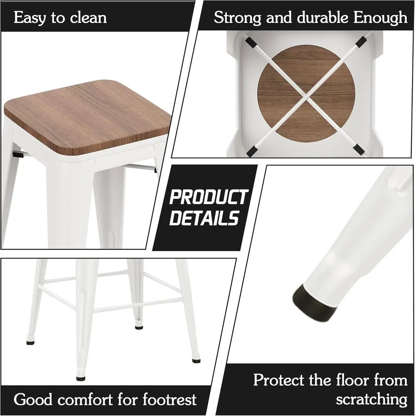 Metal Bar Stools Set of Four Backless Stackable Design from PriceLows™