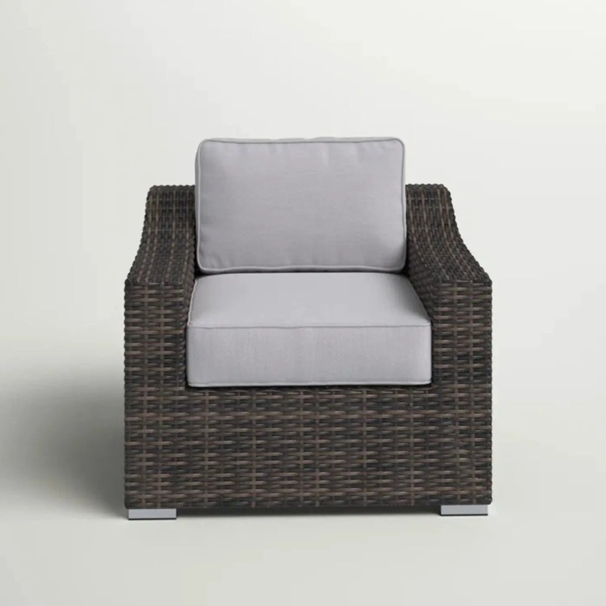 Patio Armchair With Cushions | Modern Wicker Design | Boxy Silhouette | No Assembly Required