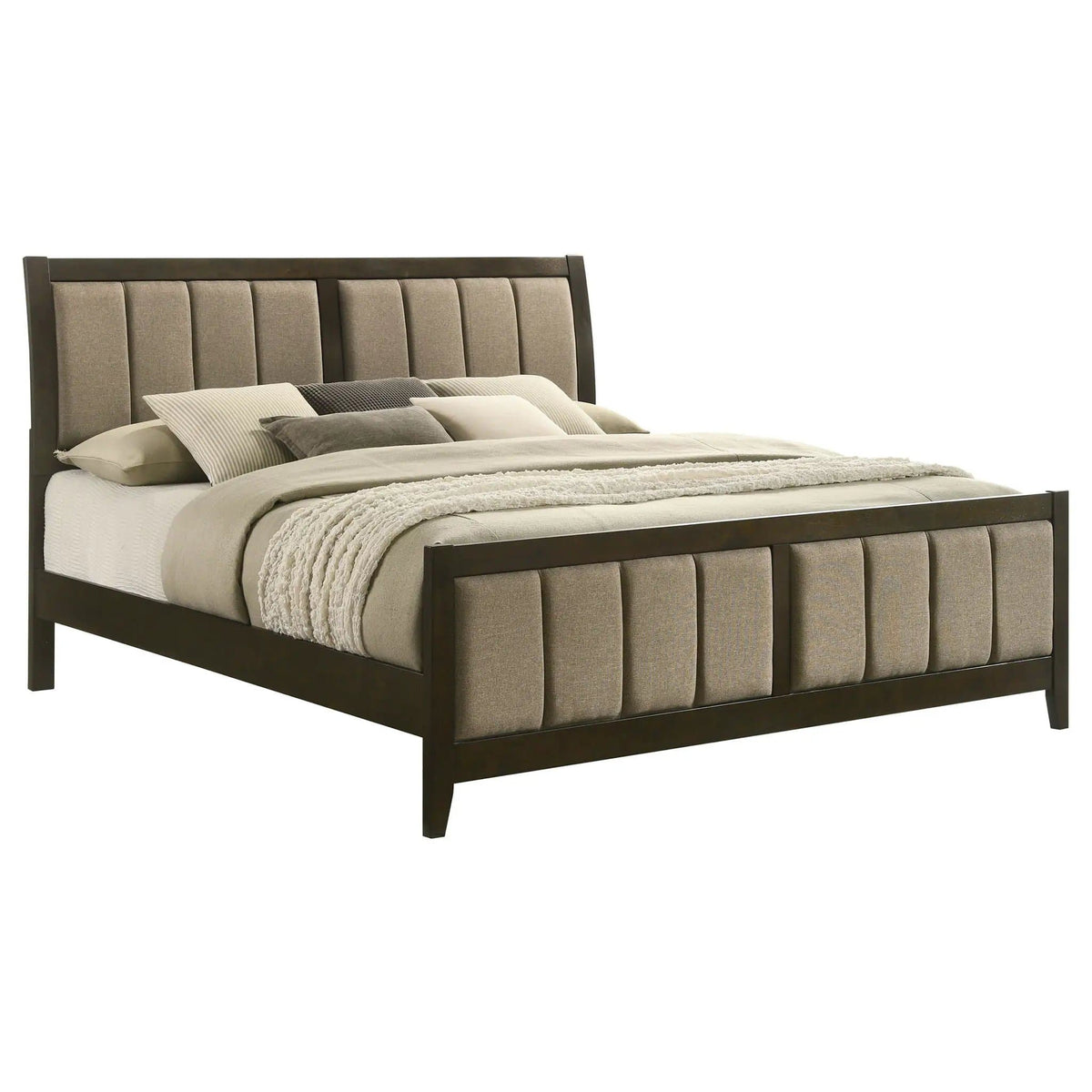 Wilkes 51-inch Upholstered Eastern King Bed Dark Cocoa | 79.25 x 86.5 x 50.5 in | Fabric | Bedroom