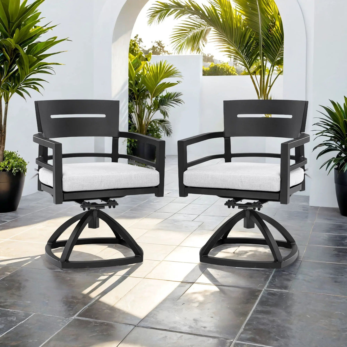 Patio Swivel Rockers | Aluminum Frame | Sunbrella Cushions | Ember Black Pair