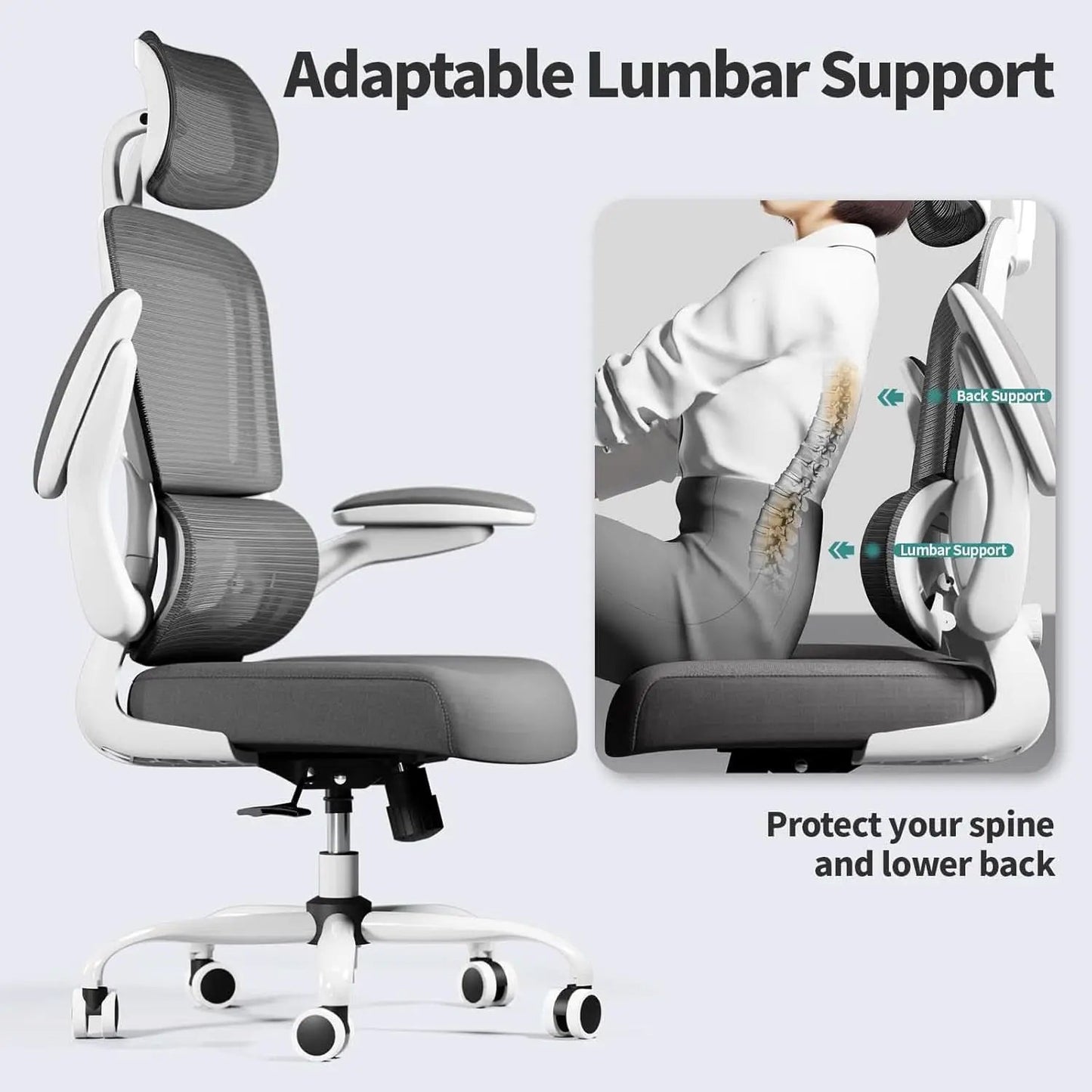 Ergonomic Office Chair Height Adjustable White Backrest from PriceLows™