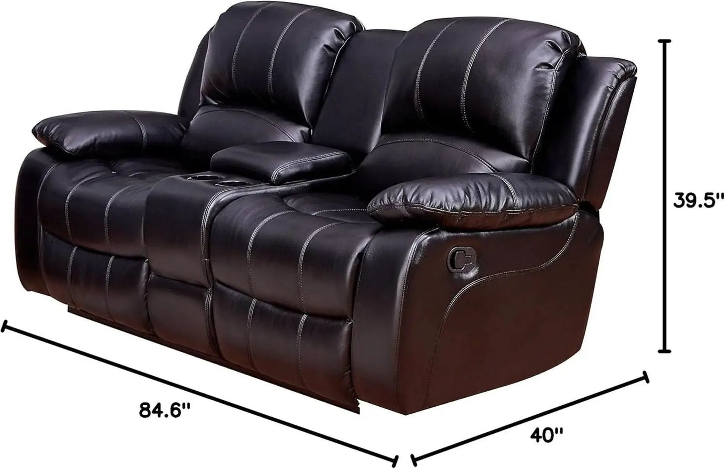 2Piece Bonded Leather Recliner Sofa And Loveseat Set Black 8018 With Pocket Coil Cushions from PriceLows™