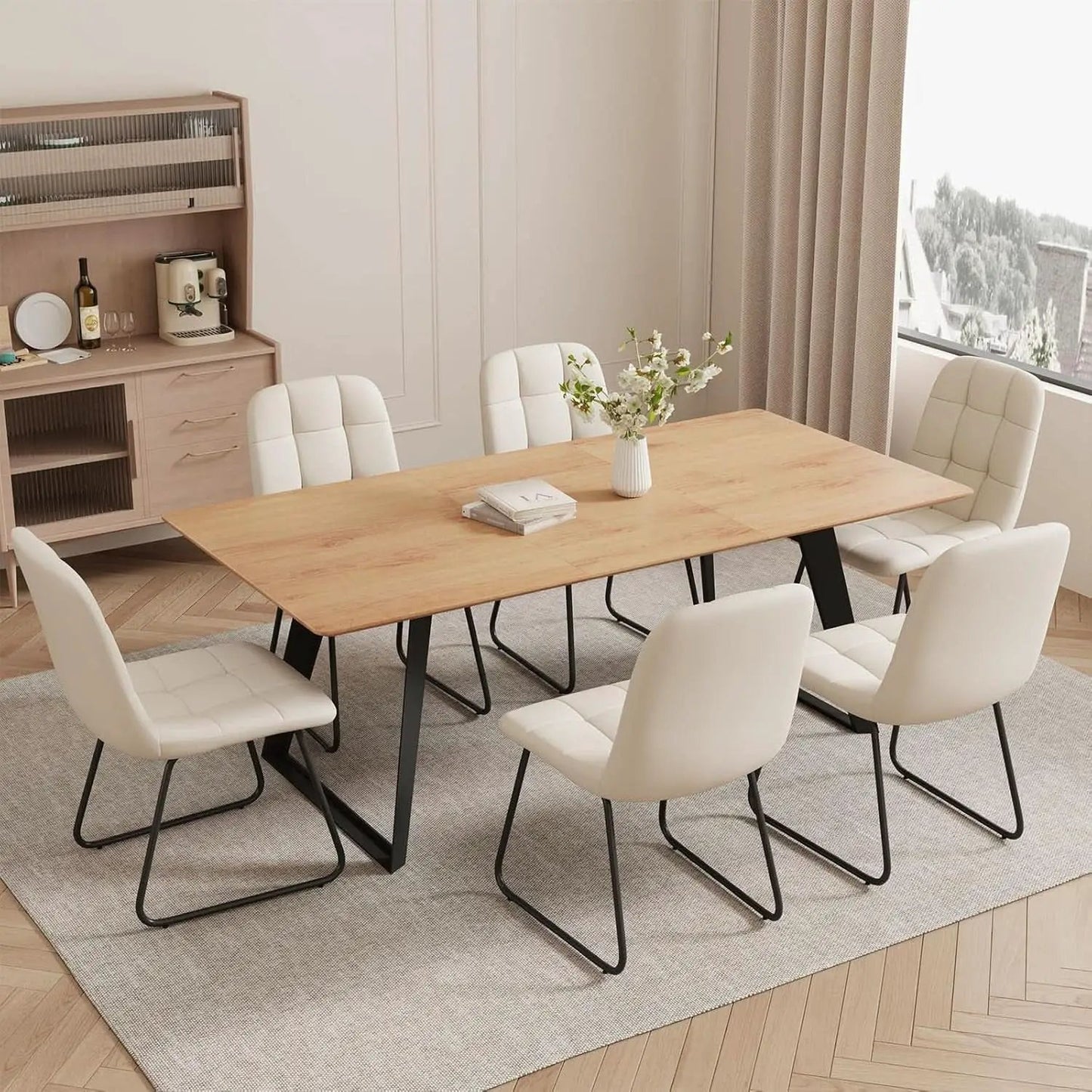 67 Inch Expandable Dining Table Set With Six Chairs from PriceLows™