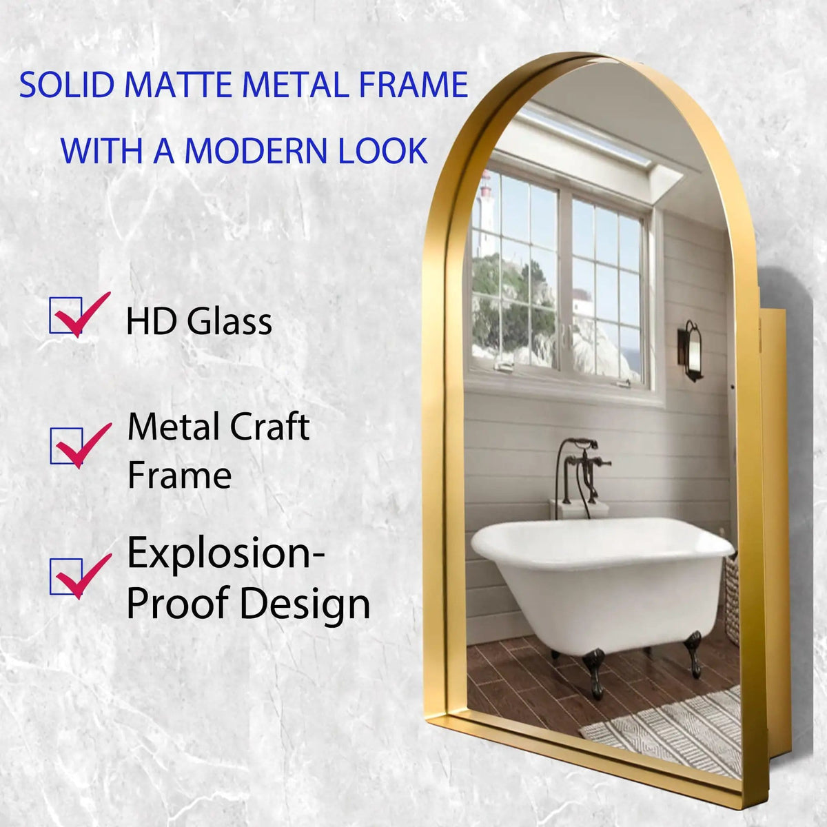 Arched Recessed Medicine Cabinet, Metal Framed Bathroom Wall Cabinet With Mirror And | 3 Pieces | Metal | Bathroom