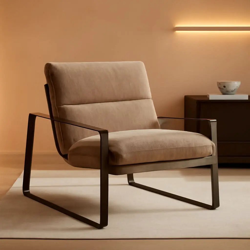 Khaki Chenille Accent Chair With Armrest Upholstered from PriceLows™