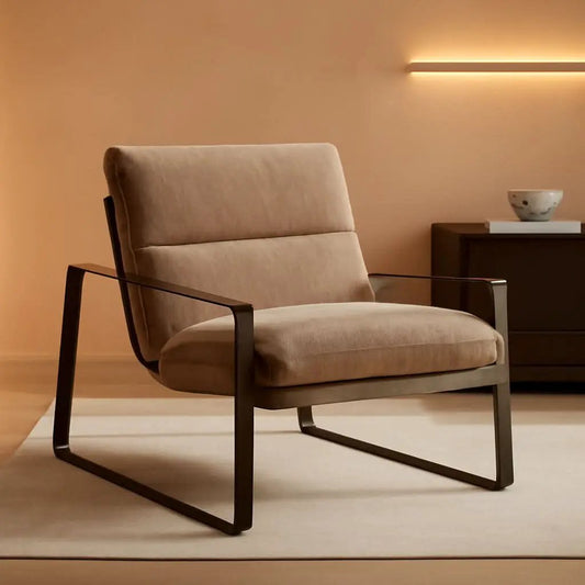 Khaki Chenille Accent Chair With Armrest Upholstered from PriceLows™