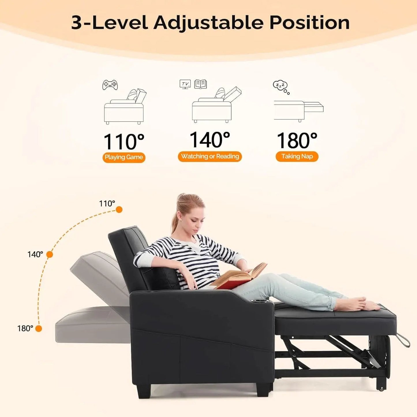 Black Multifunctional Sleeper Chair Sofa Bed Usb Ports from PriceLows™