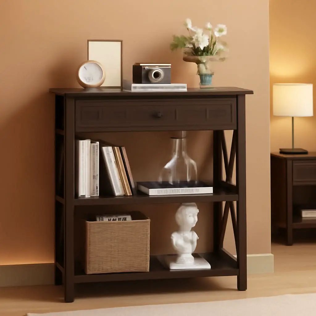 Rustic Bookshelf With Drawer Walnut Brown Industrial Wood And Metal from PriceLows™
