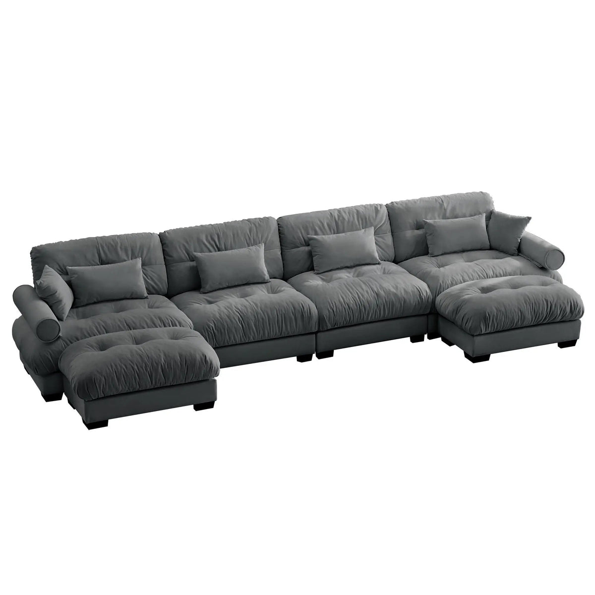 Modular Sectional Sofa | Deep Comfort Cushions | Vintage Fabric Ottoman