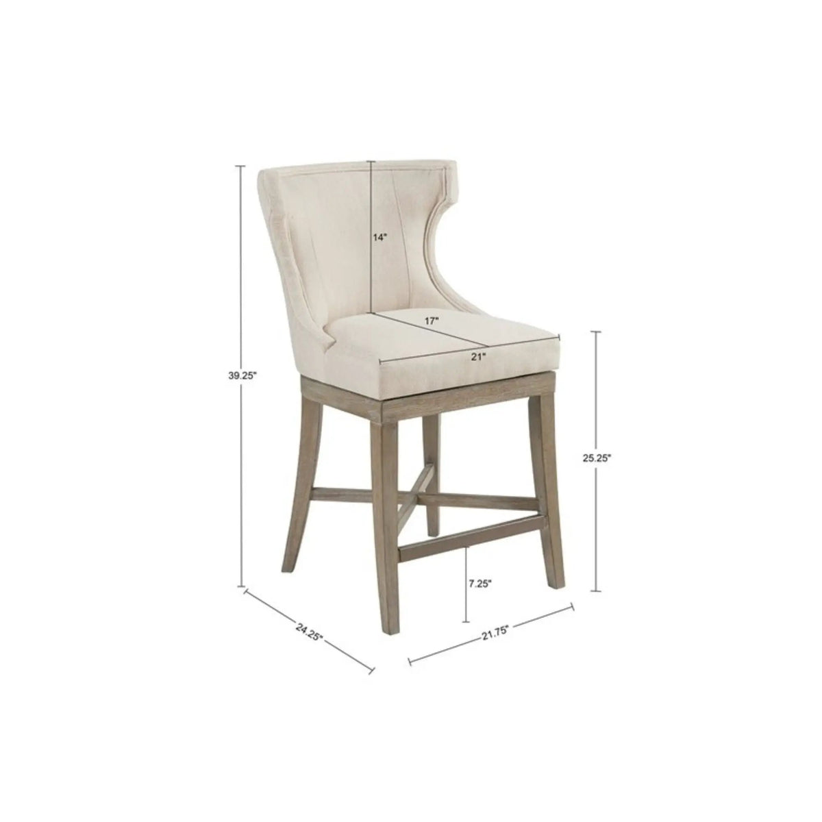 Carson Swivel Counter Stool | Wingback Shape | Piping Details | Solid Wood Legs