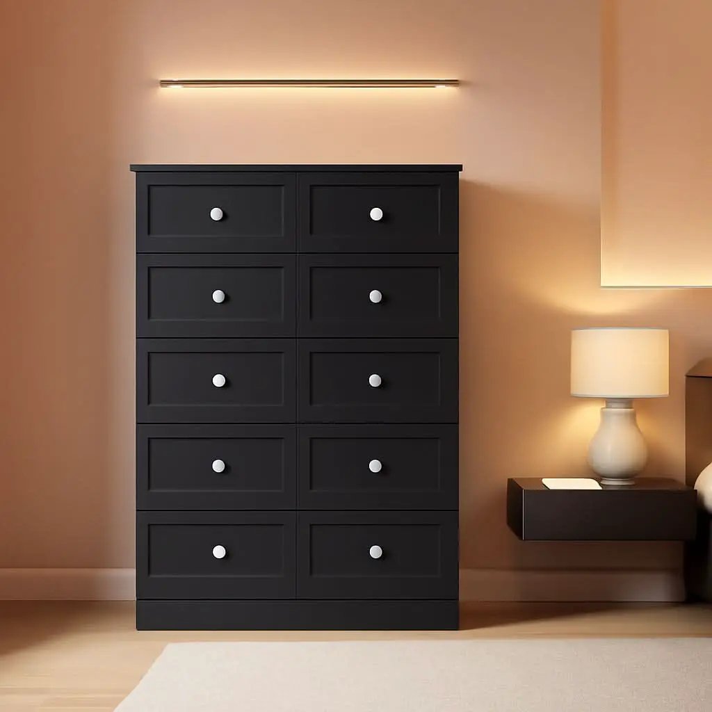 Black Fluted 24 Inch Dresser For Bedroom Storage Solutions from PriceLows™