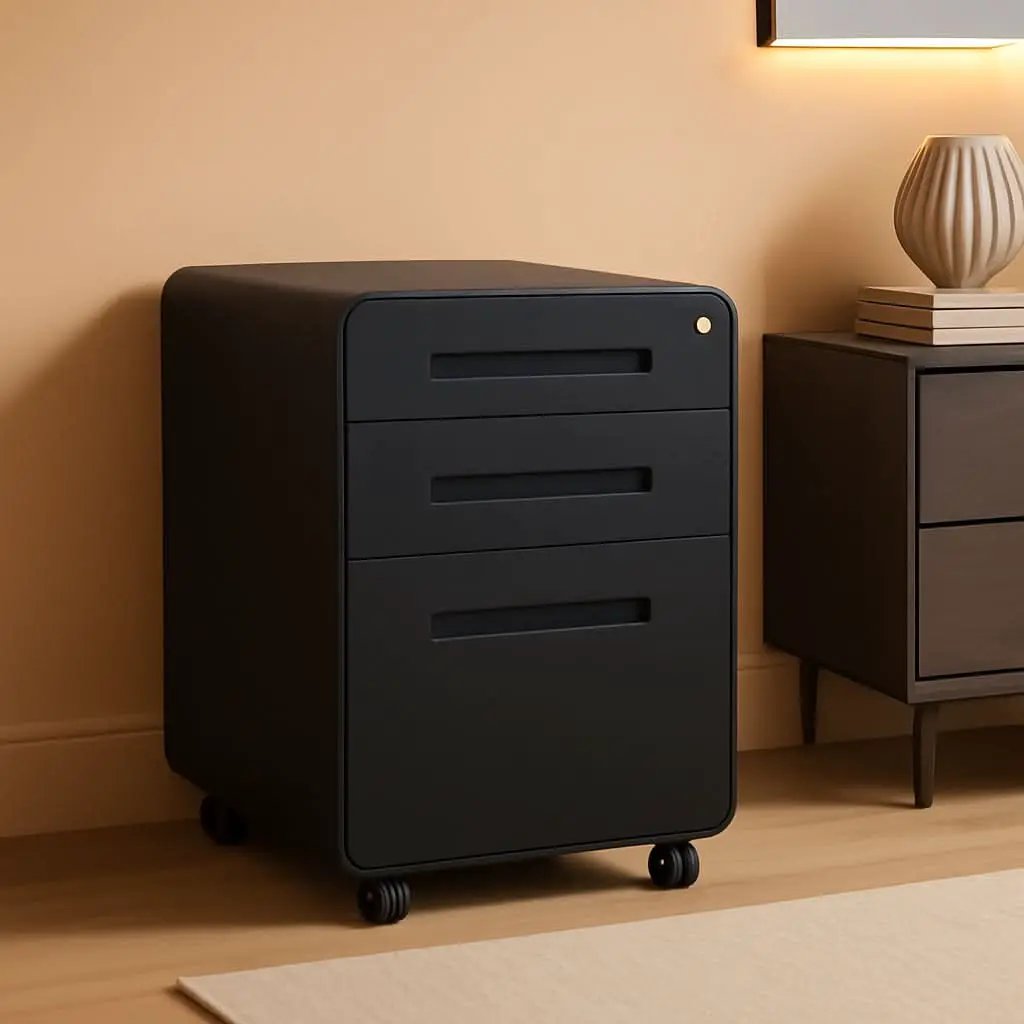 Mobile 3 Drawer Filing Cabinet With Lock Black Rolling from PriceLows™
