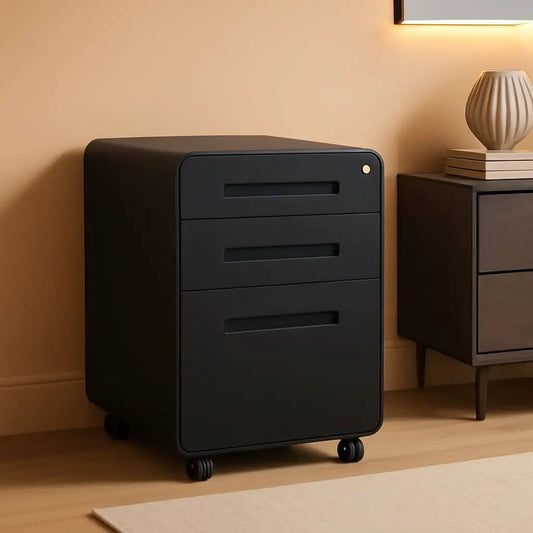 Mobile 3 Drawer Filing Cabinet With Lock Black Rolling from PriceLows™