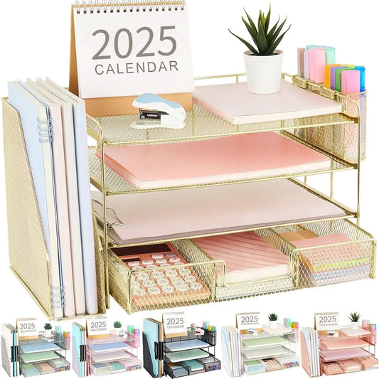 4 Tier Paper Tray Organizer With Drawer For Office Use from PriceLows™