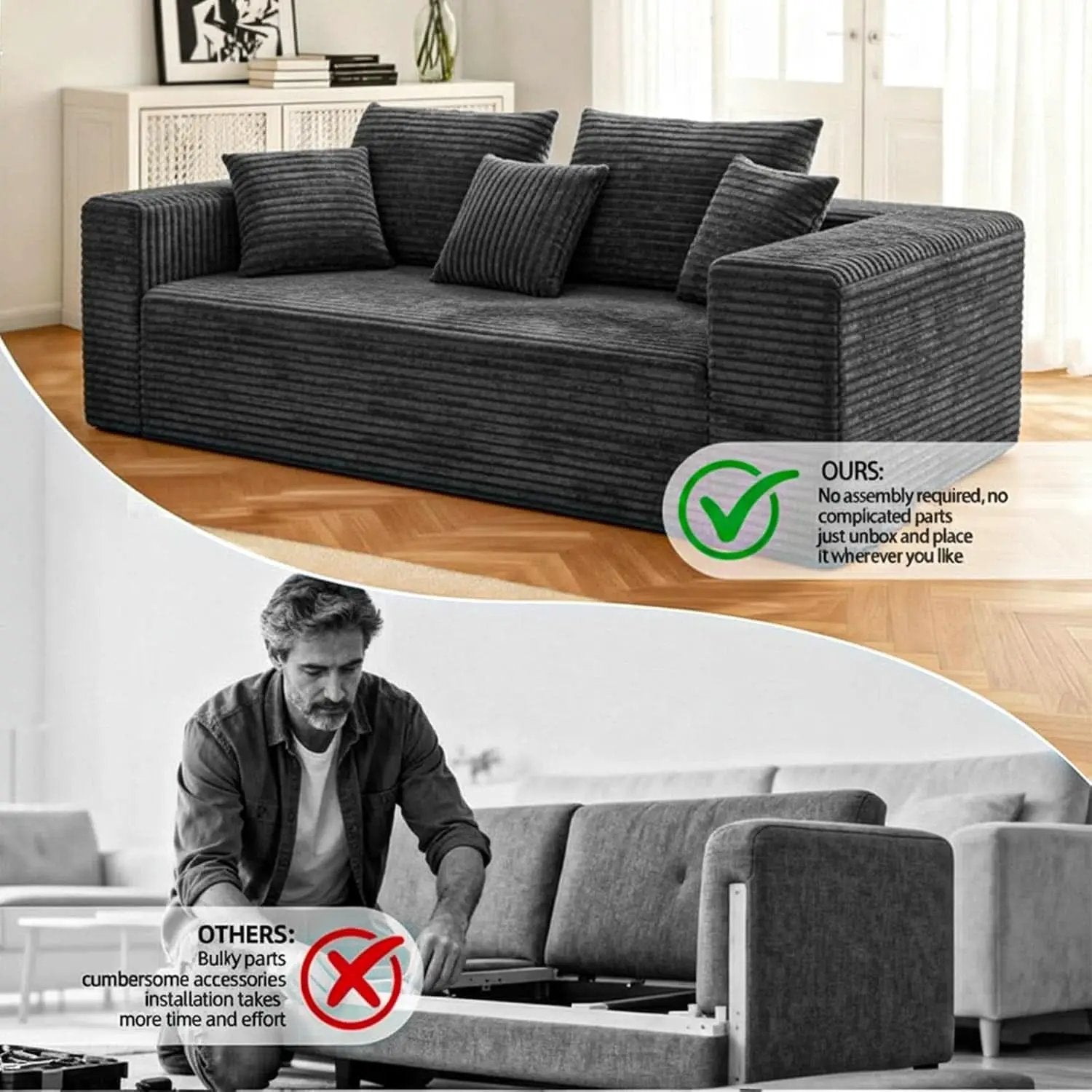 3-Seater Corduroy Sleeper Sofa No Assembly Lounge from PriceLows™