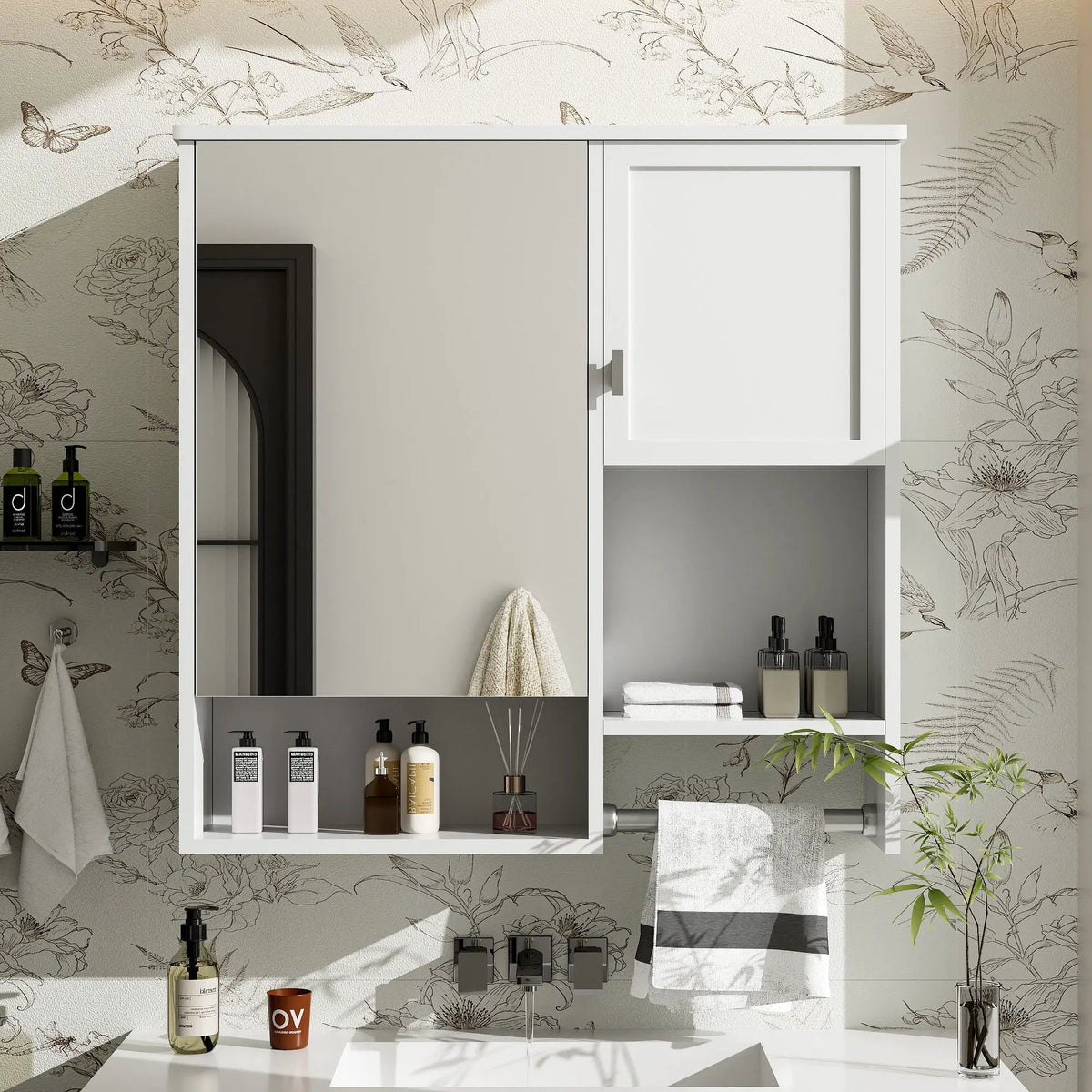 Wall Mounted Medicine Cabinet | Bathroom Mirror | Adjustable Shelf | 29.52 Inch Width