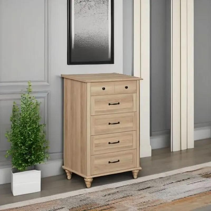 Oak Midcentury Dresser Five Drawers Storage Organizer from PriceLows™