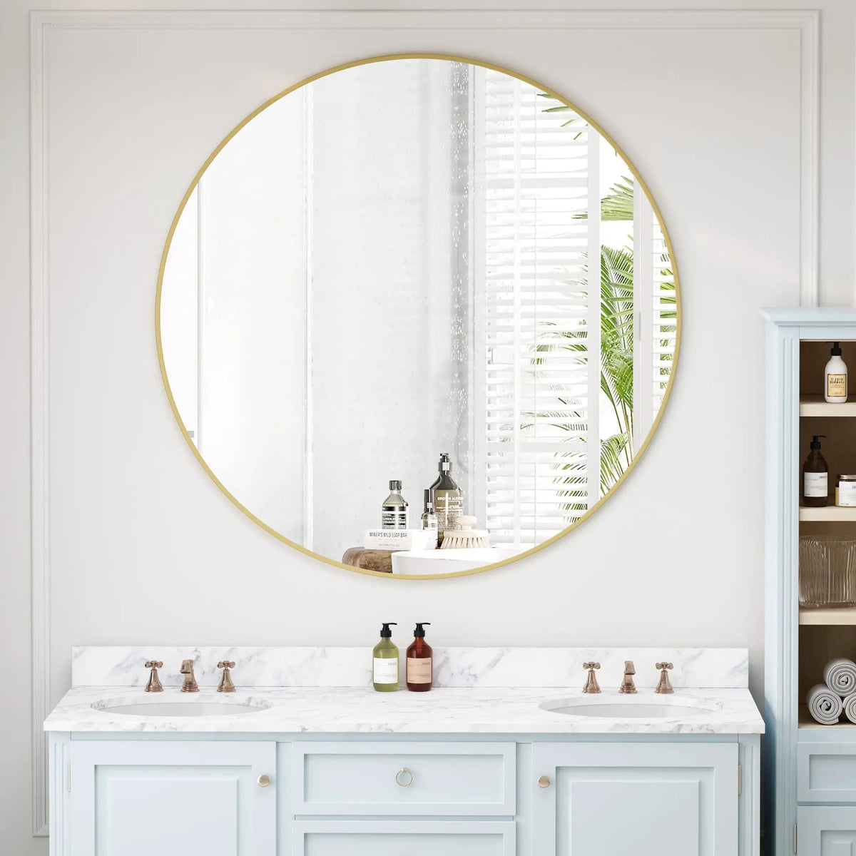 Round Wall Mirror | Metal Framed Circular Design | 48 Inch Diameter | Vanity And Dressing Use