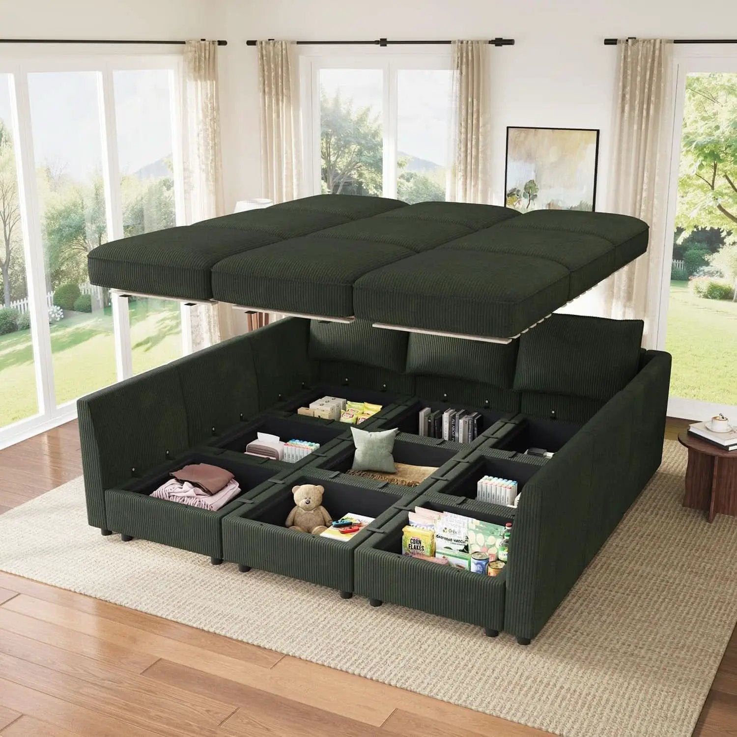 Emerald Green Modular Sleeper Sofa With Hidden Storage Compartment from PriceLows™