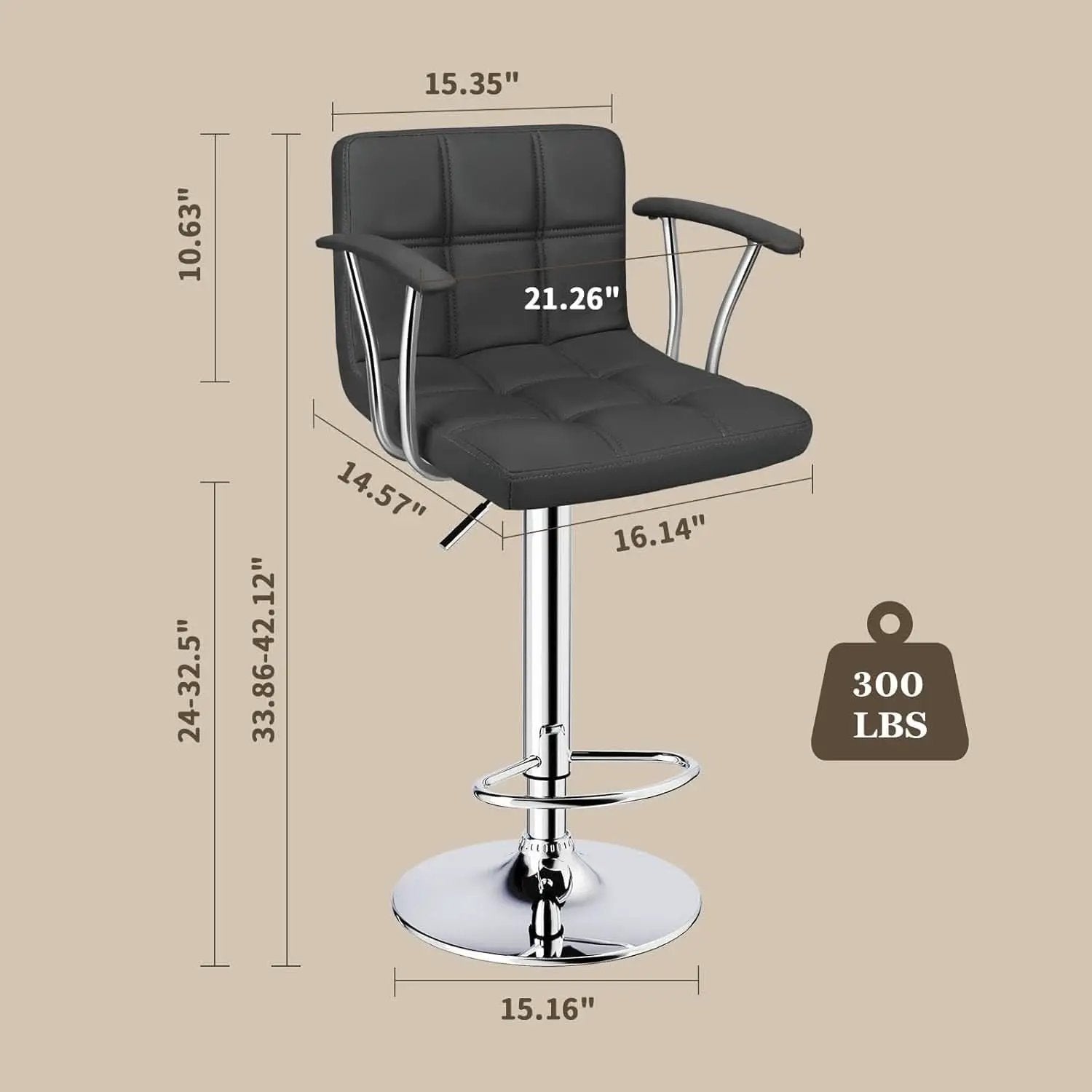 Two Adjustable Swivel Bar Stools With Back Grey PU Leather from PriceLows™