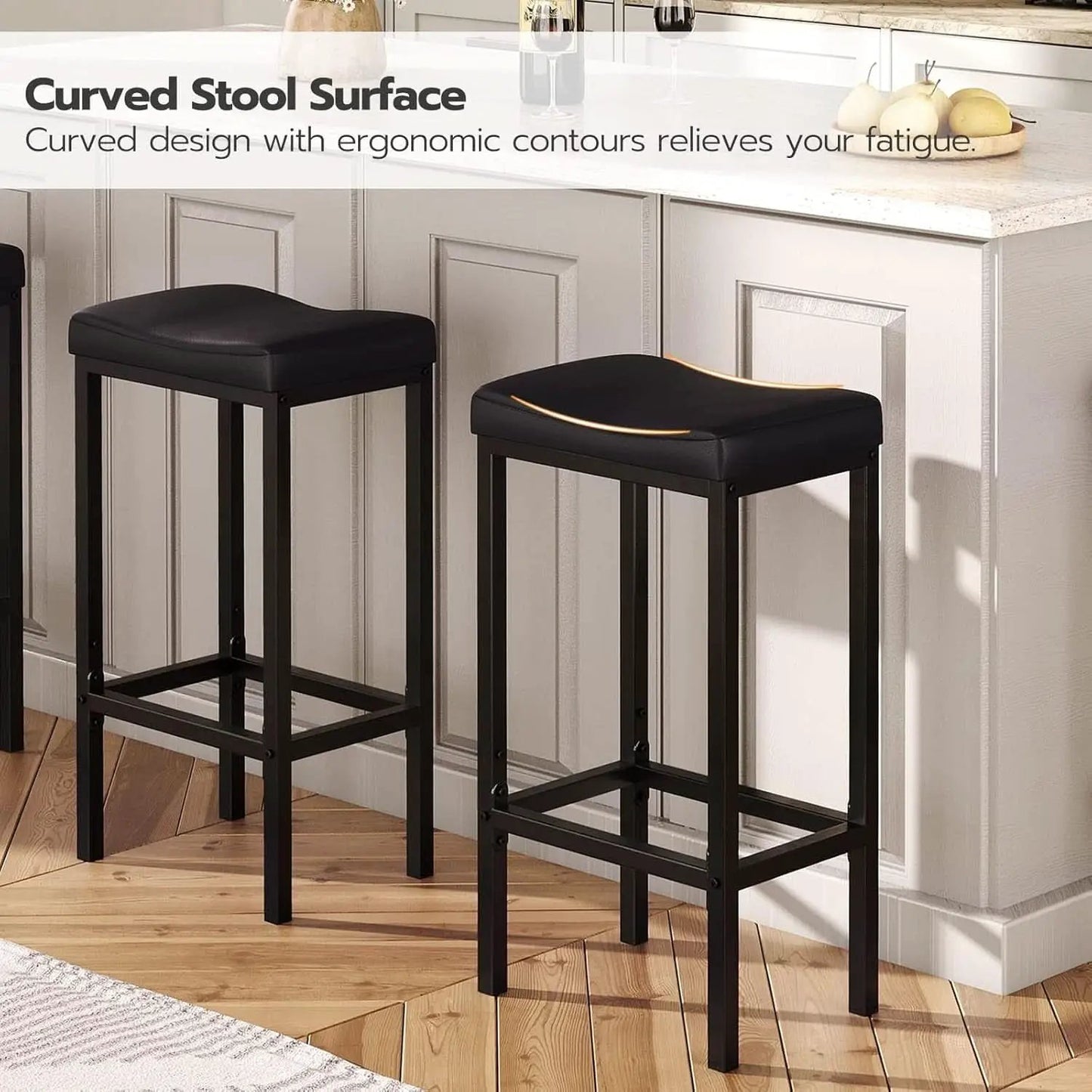 Counter Height Bar Stools Set Of 2 Saddle Seat Black from PriceLows™