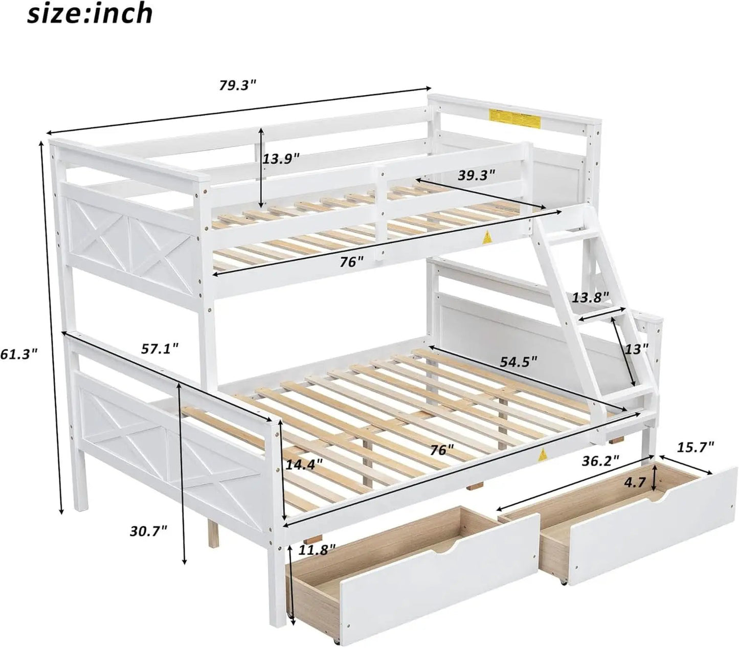 White Twin Over Full Bunk Bed With Storage Drawers from PriceLows™