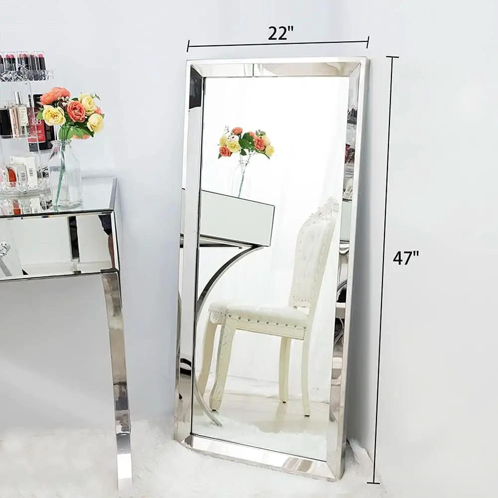 22 Inch By 47 Inch Large Wall Mirror With Angled Beveled Edge And Stainless Steel Frame from PriceLows™