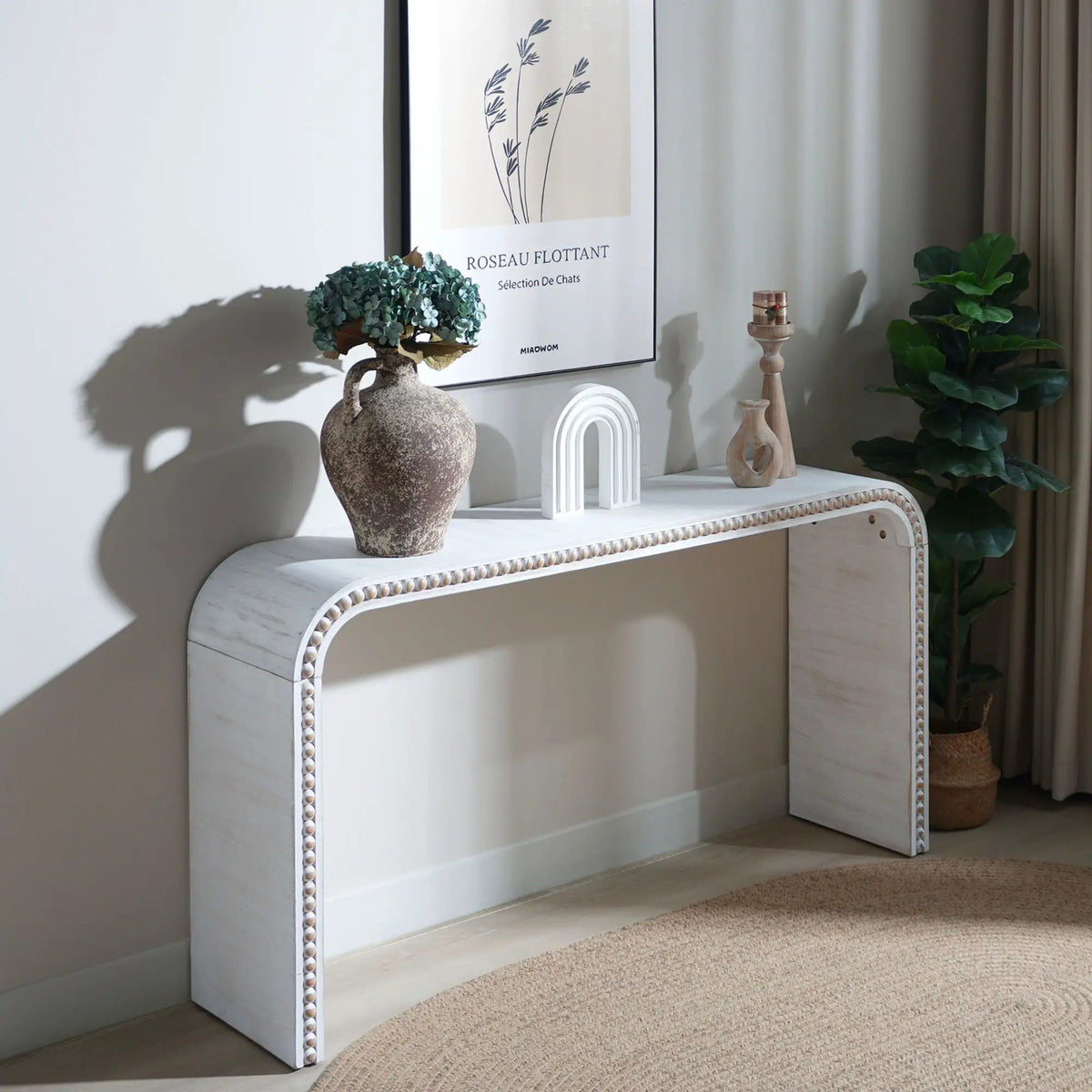 Waterfall Console Table | 59 Inch Width | Wood Trim Accent | Farmhouse Finish
