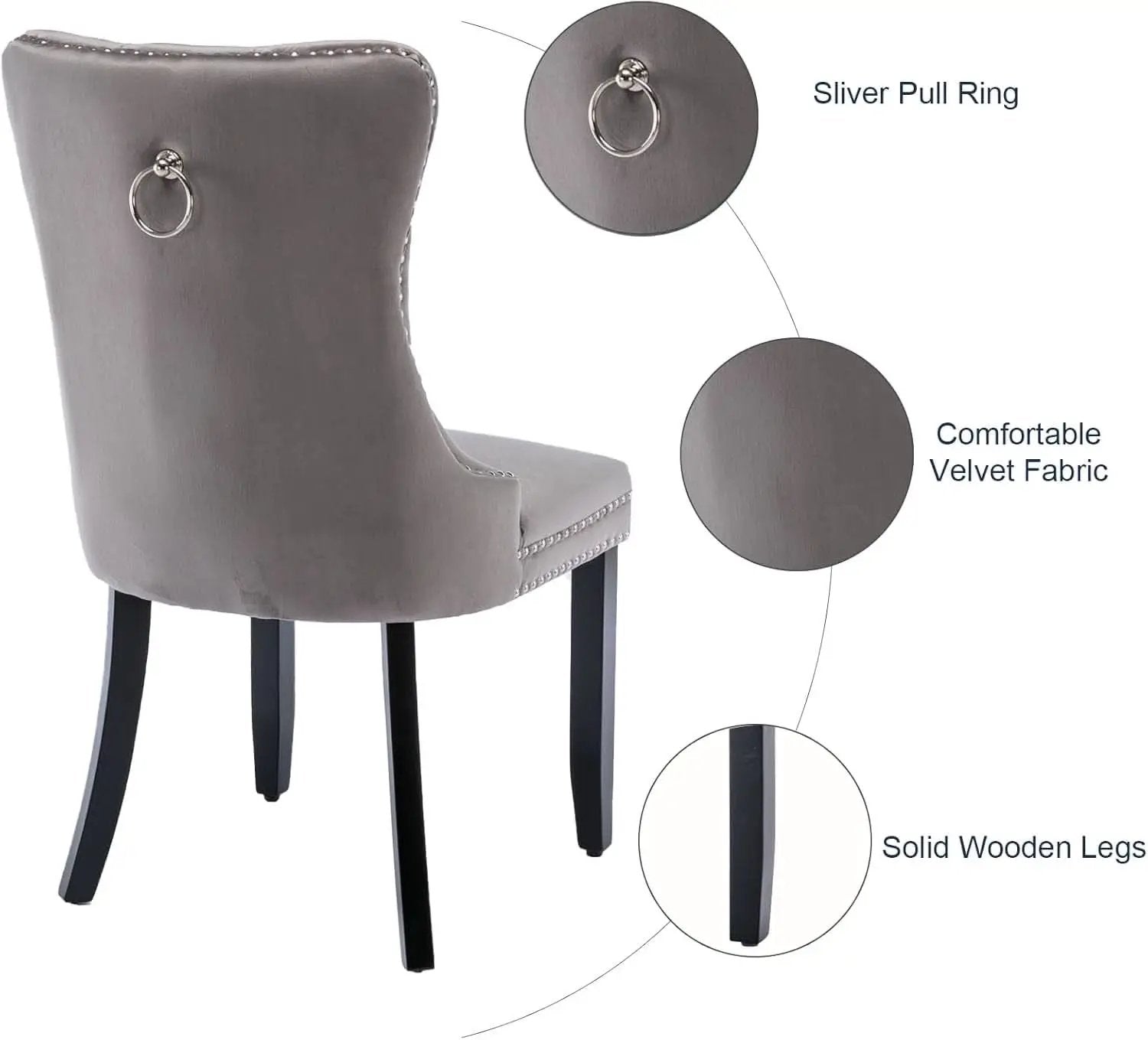 Grey Velvet Tufted Dining Chairs 4 Pack With Nailhead Trim from PriceLows™