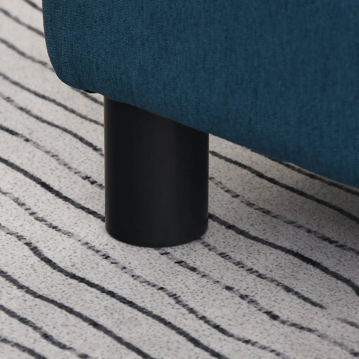 Linen Pouf Ottoman | 16 Inch Cube | Black Legs | Dark Blue