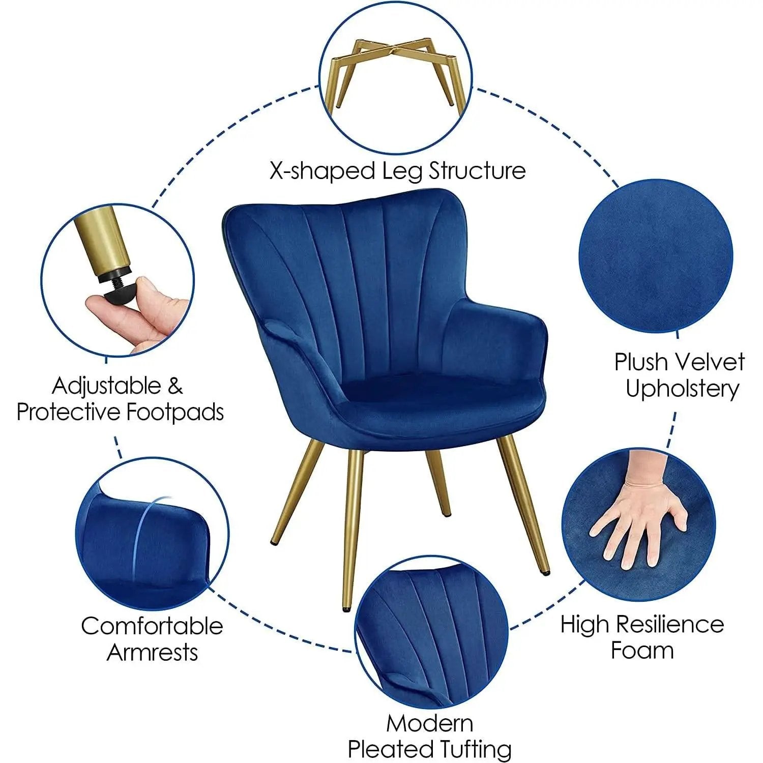 Blue Velvet Wingback Chair With Metal Legs For Living Room from PriceLows™