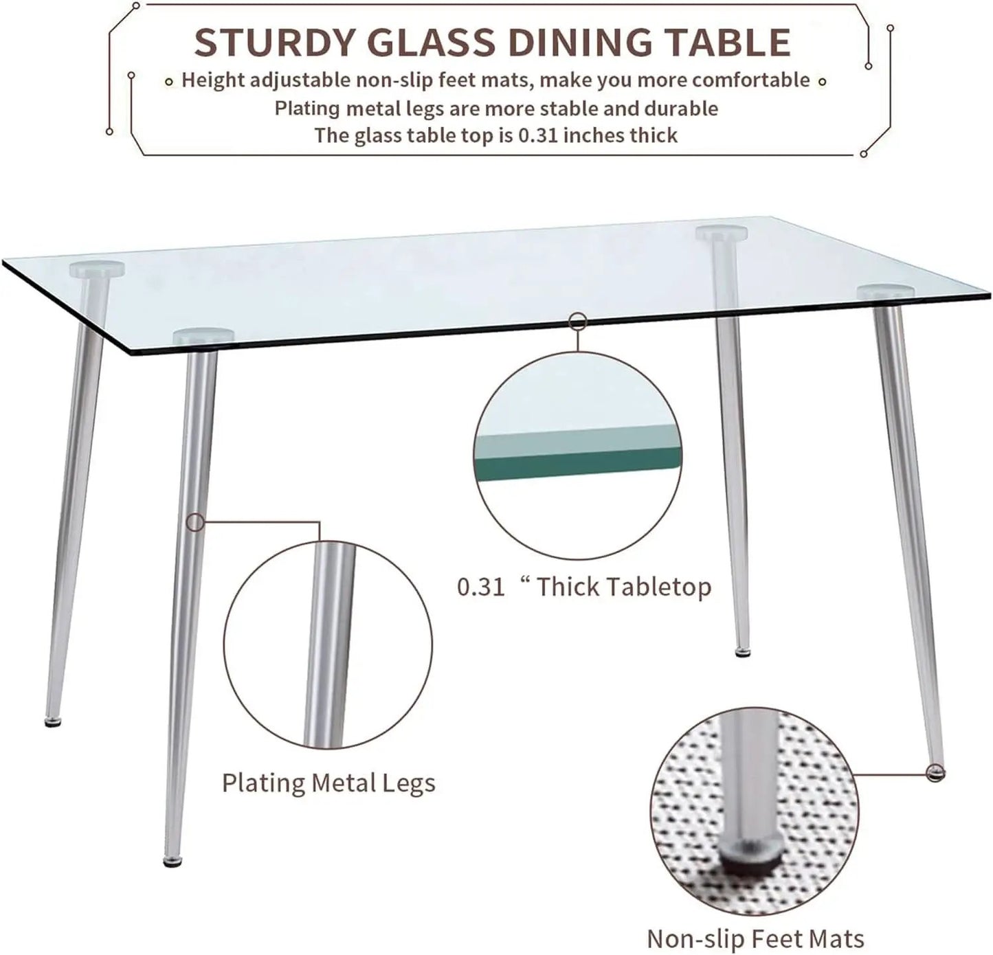 Glass Dining Table For 4 51 Inch Clear Top For Home from PriceLows™
