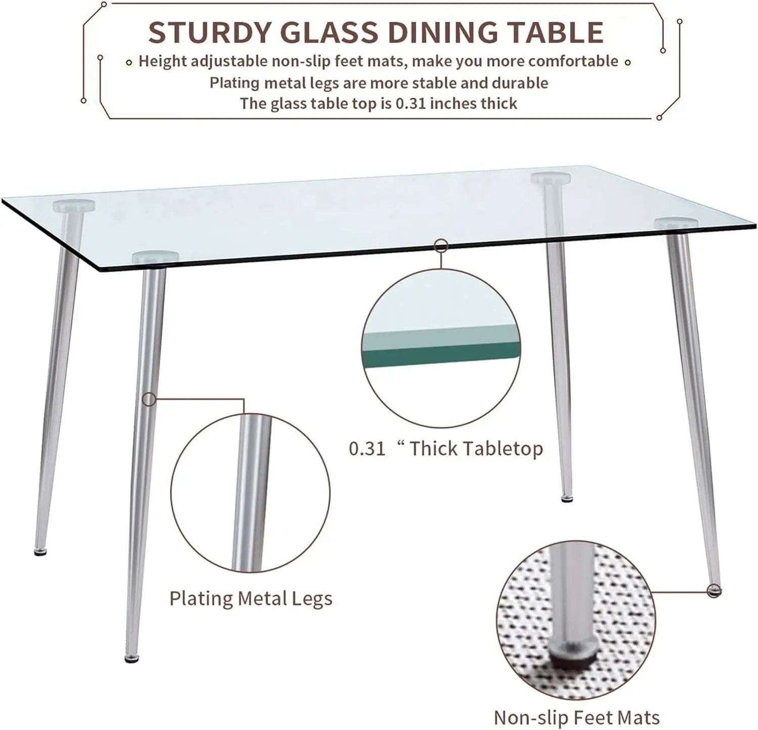 Glass Dining Table For 4 51 Inch Clear Top For Home from PriceLows™