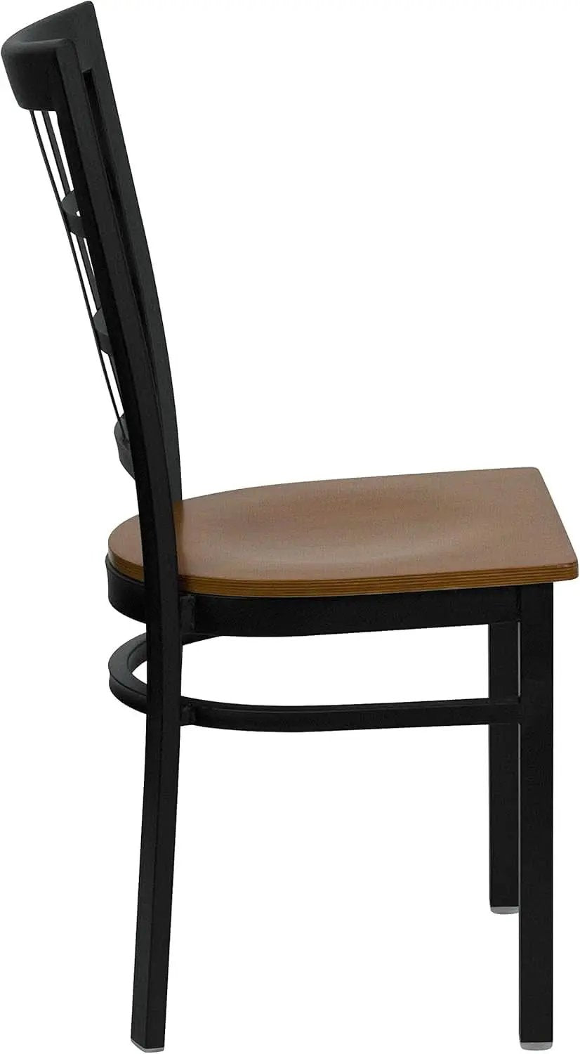 Hercules Series Black Window Back Metal Restaurant Chair With Cherry Wood Seat from PriceLows™