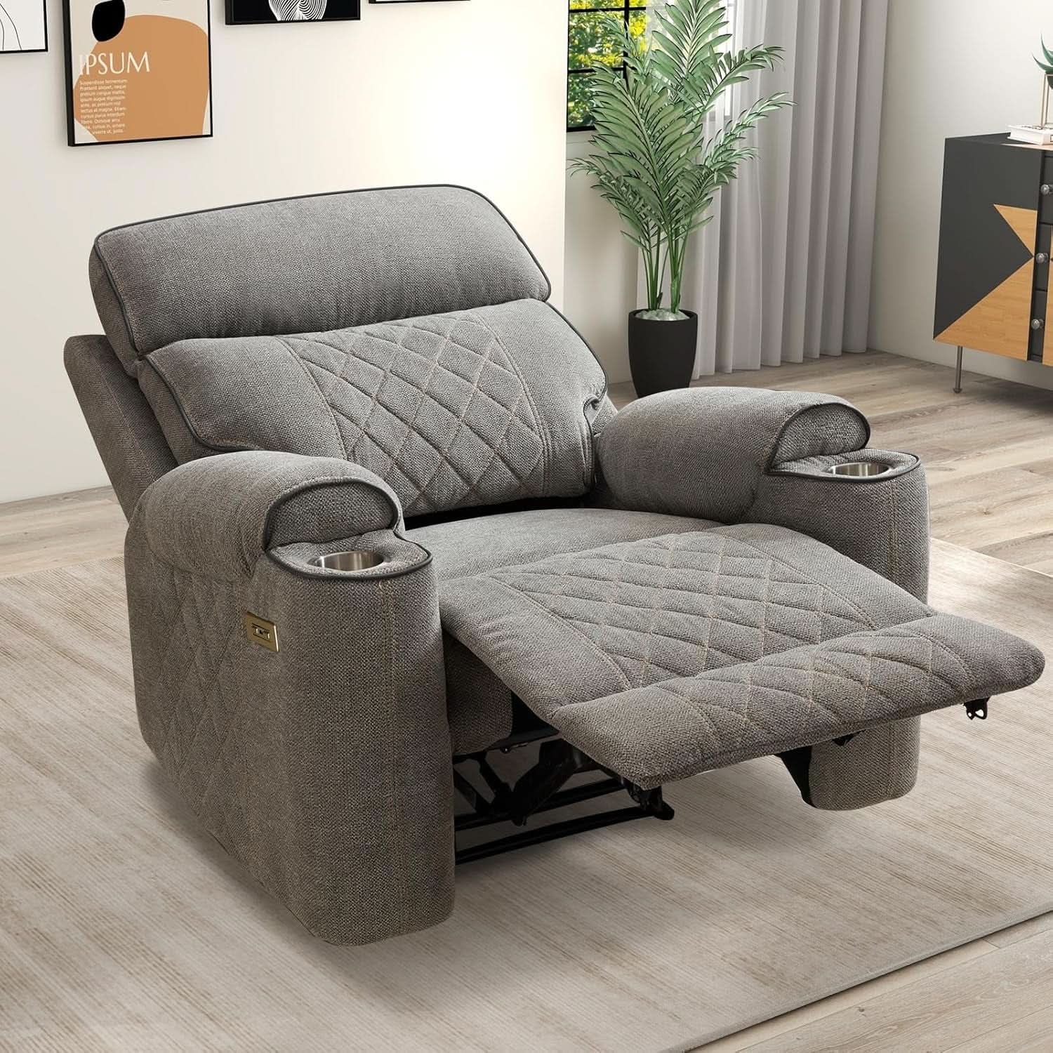 Electric Recliner Chair With USB Charging And Cup Holders from PriceLows™