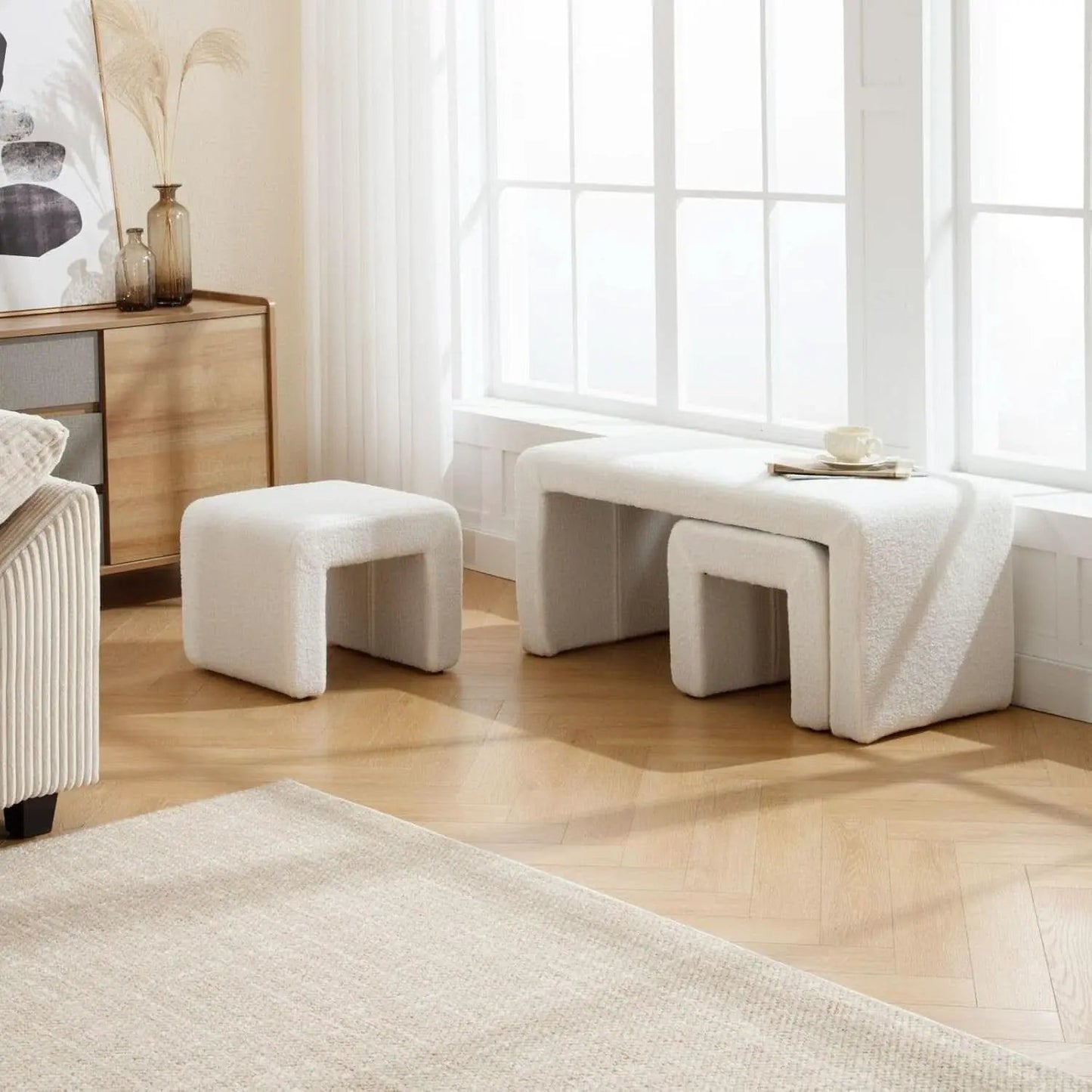 White 40Inch Lux Velvet Plus Nesting Ottoman End Bench from PriceLows™