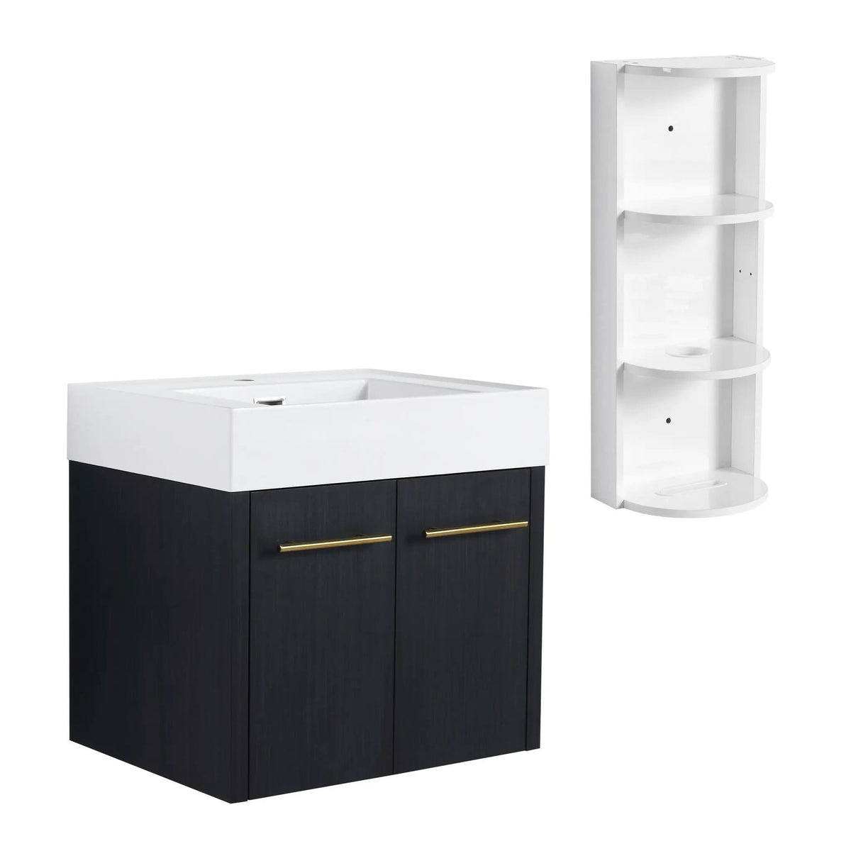 Modern Wall Mounted Bathroom Vanity With Resin Sink And Storage Rack | 2 Pieces | Stainless Steel & Plywood | Bathroom
