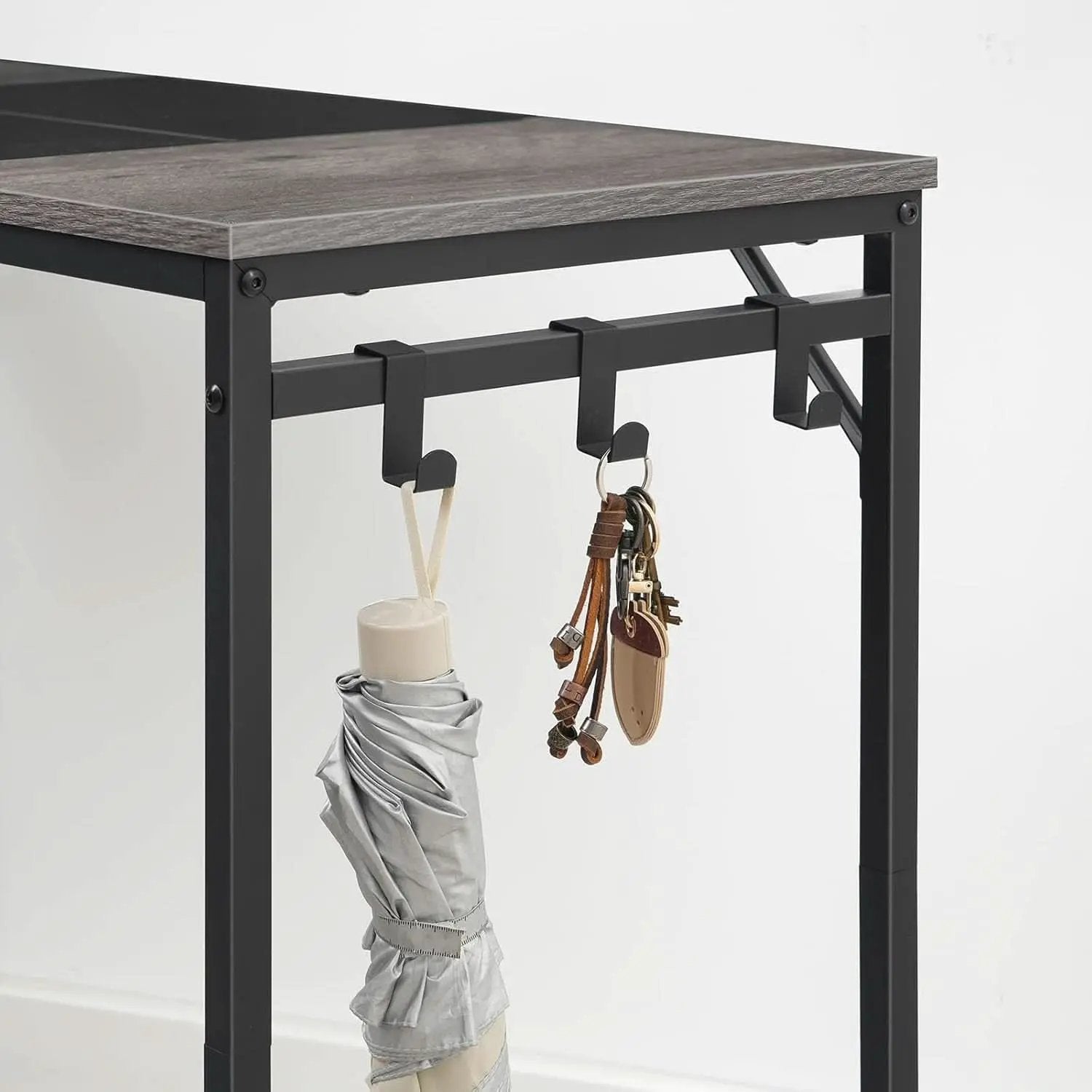 Charcoal Gray Computer Desk With Power Outlet And Hooks from PriceLows™