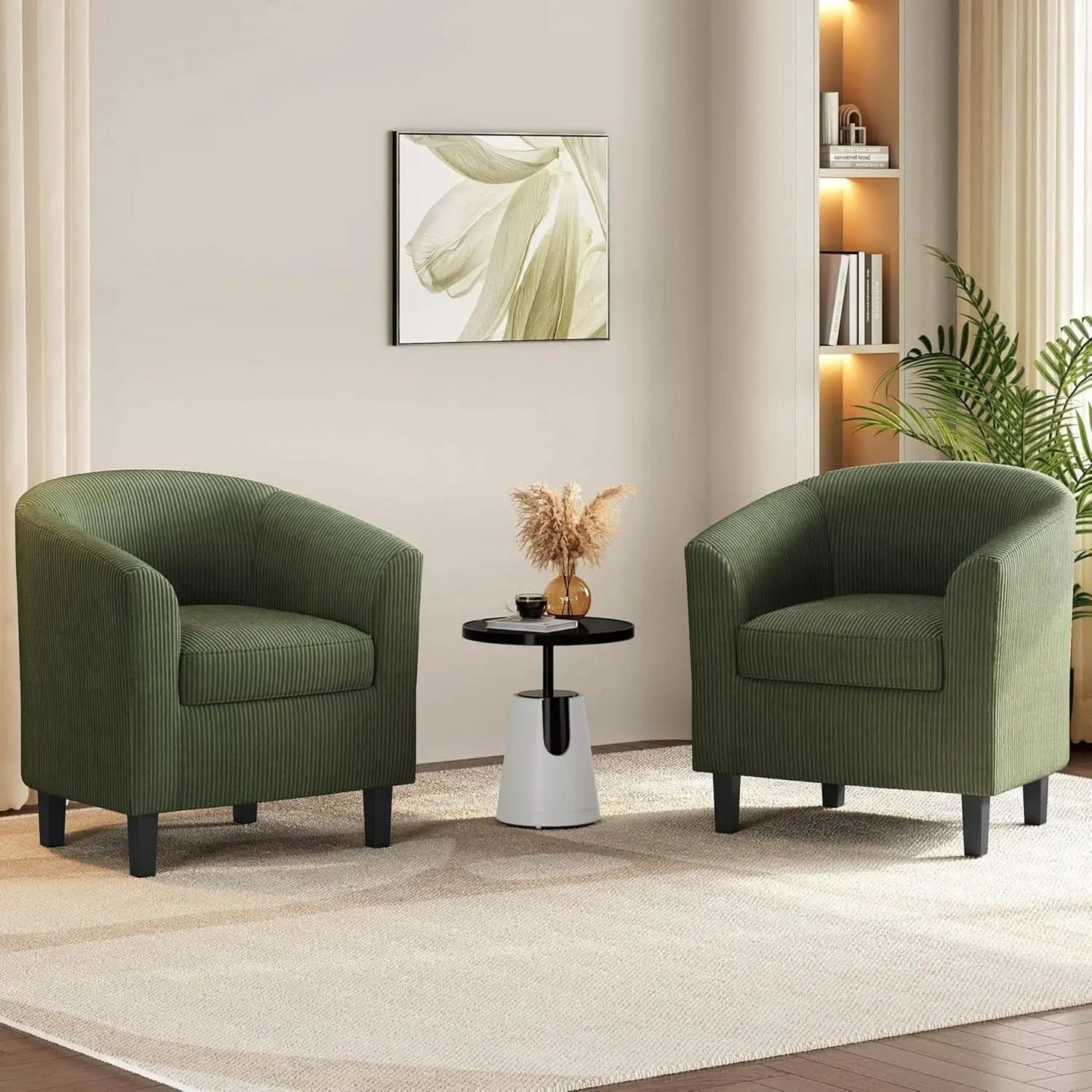 Corduroy Barrel Chairs Set of 2 Dark Green Upholstered from PriceLows™